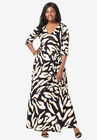 Faux Wrap Knit Maxi Dress, BLACK ABSTRACT ZEBRA, hi-res image number null