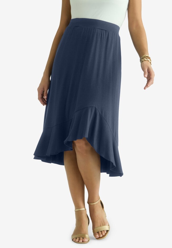 Midi Ruffle Skirt, NAVY, hi-res image number null