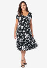 Flared Peasant Dress, BLACK FLORAL, hi-res image number null