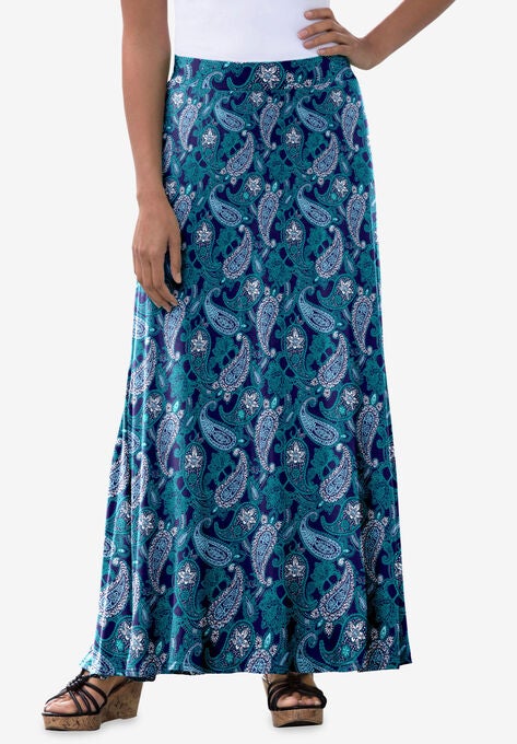 Everyday Knit Maxi Skirt, TEAL FLAT PAISLEY, hi-res image number null