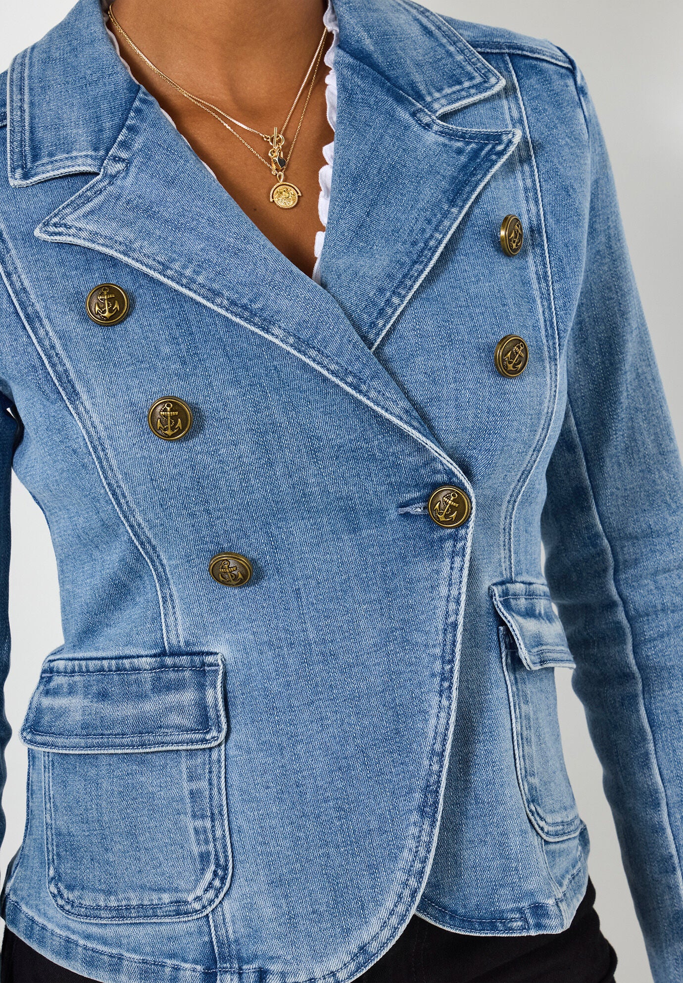 Double Breasted Denim Blazer, LIGHT BLUE, alternate image number 2