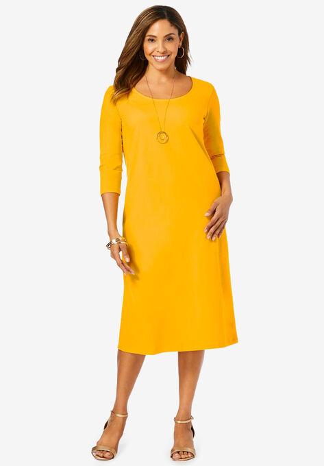Knit T-Shirt Dress, SUNSET YELLOW, hi-res image number null