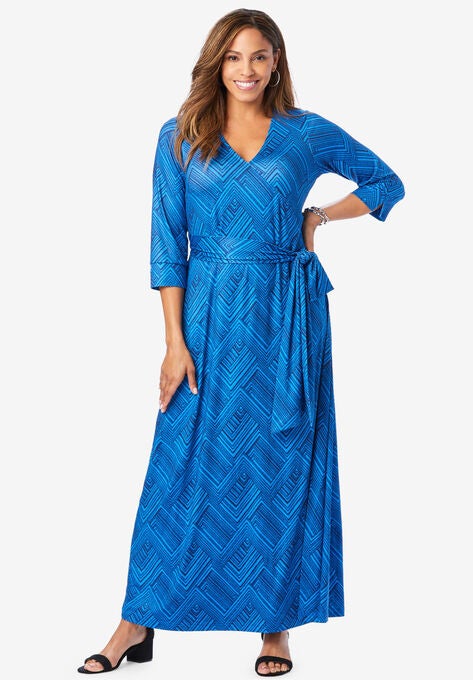 Faux Wrap Maxi Dress, NAVY BRUSHSTROKE CHEVRON, hi-res image number null