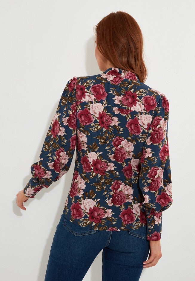 Tie Neck Blouse, CABBAGE FLORAL, alternate image number null