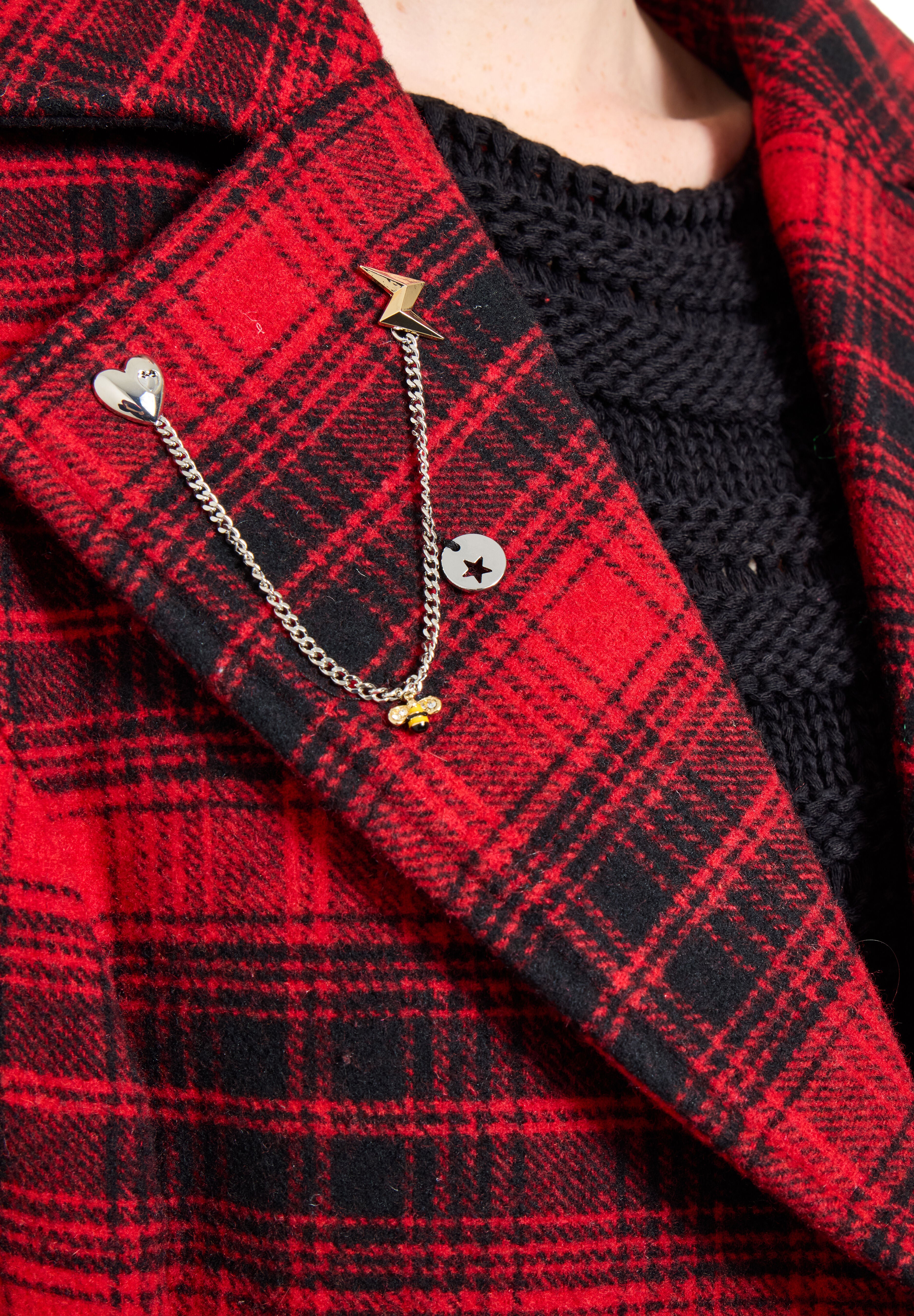 Wool-Blend Double Breasted Coat, RED MEGA PLAID, alternate image number 2