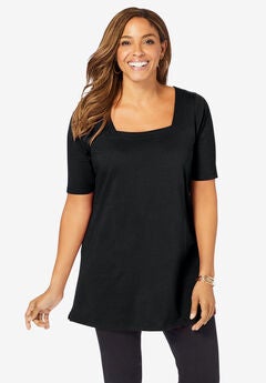 Plus Size Black Short Sleeve Tops
