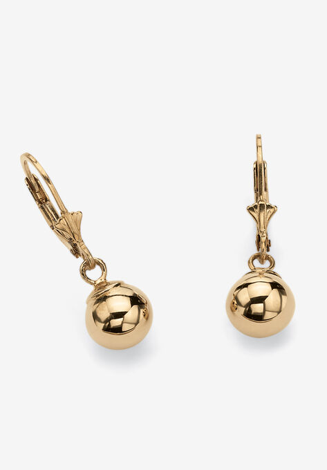 Yellow Gold over Sterling Silver Ball Drop Drop Earrings (23x7.5mm), GOLD, hi-res image number null