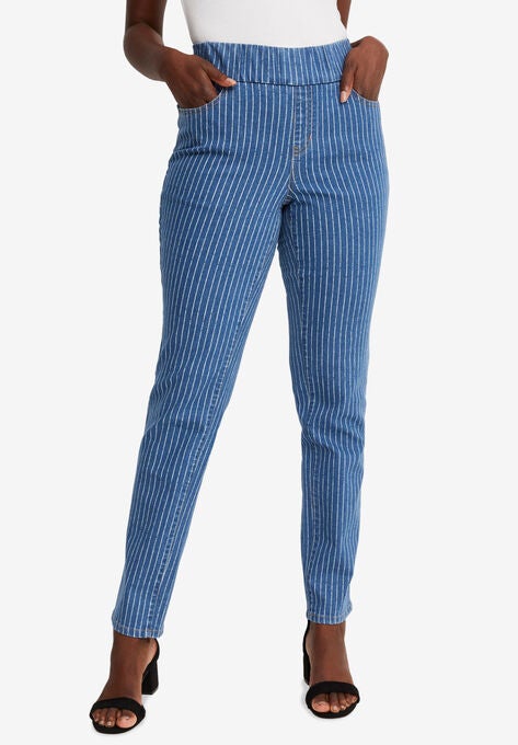 Comfort Waistband Straight Leg Jean, MEDIUM STONEWASH STRIPE, hi-res image number null