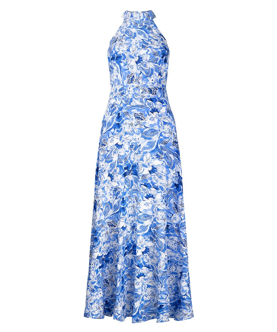 Floral Print Halter Dress, BLUE WATERCOLOR FLORAL, alternate image number 4