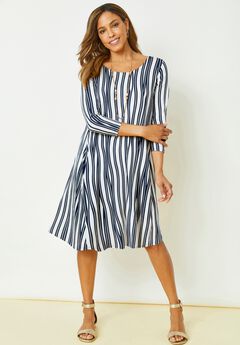 Stretch Knit Three-Quarter Sleeve T-shirt Dress