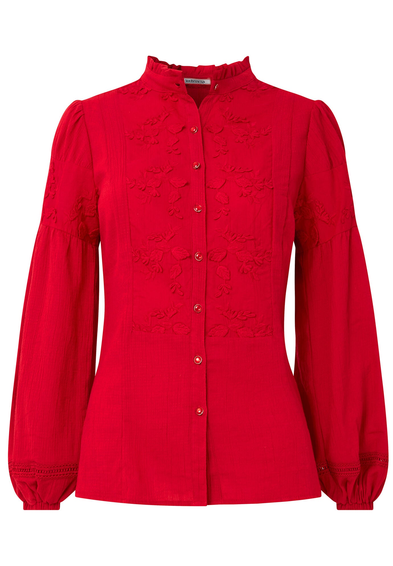 Long Balloon Sleeve Embroidered Blouse, CLASSIC RED, alternate image number 2