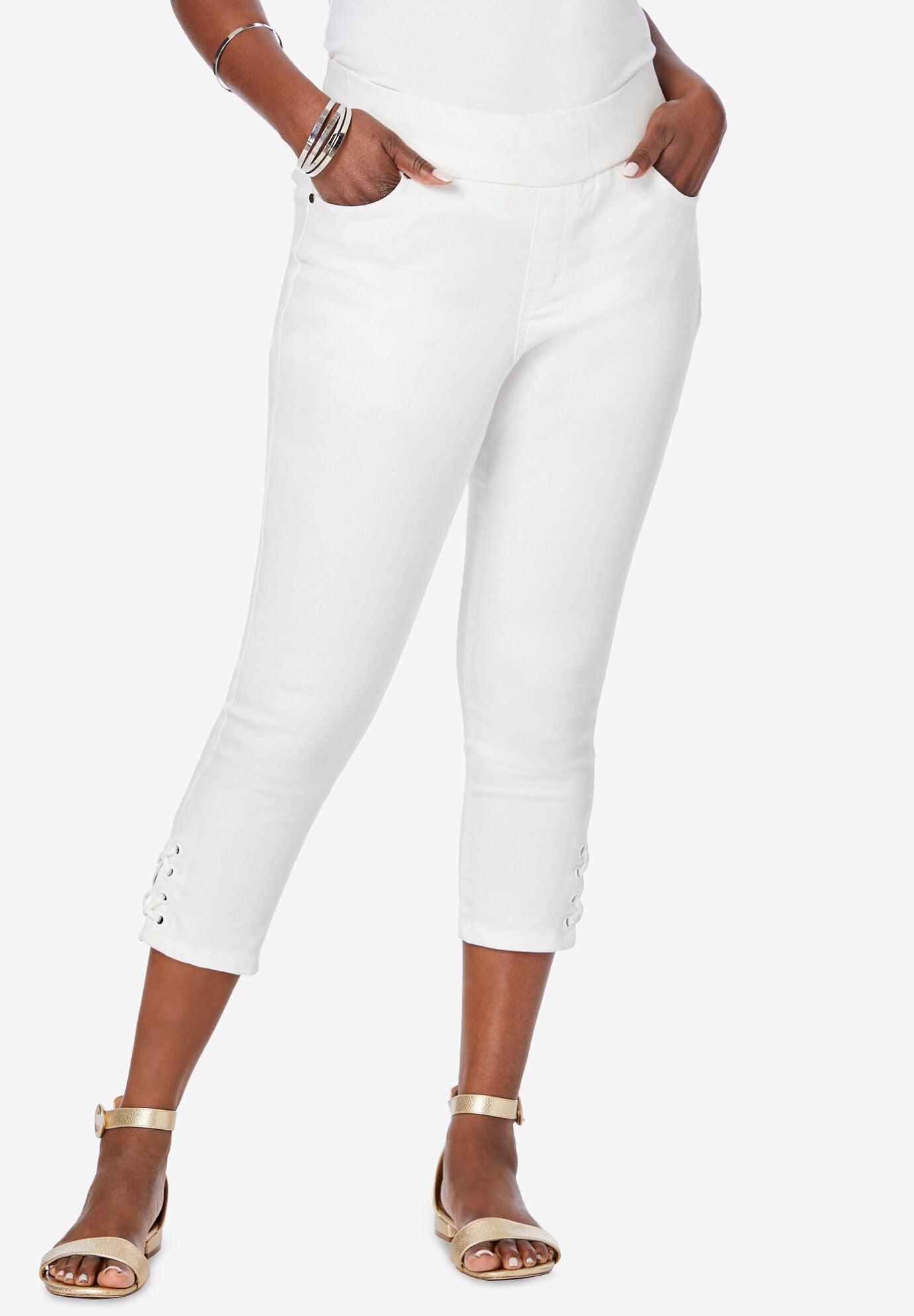 White stretch denim capris online