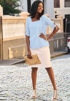 Stretch Cotton Tie Sleeve Square Neck Tee