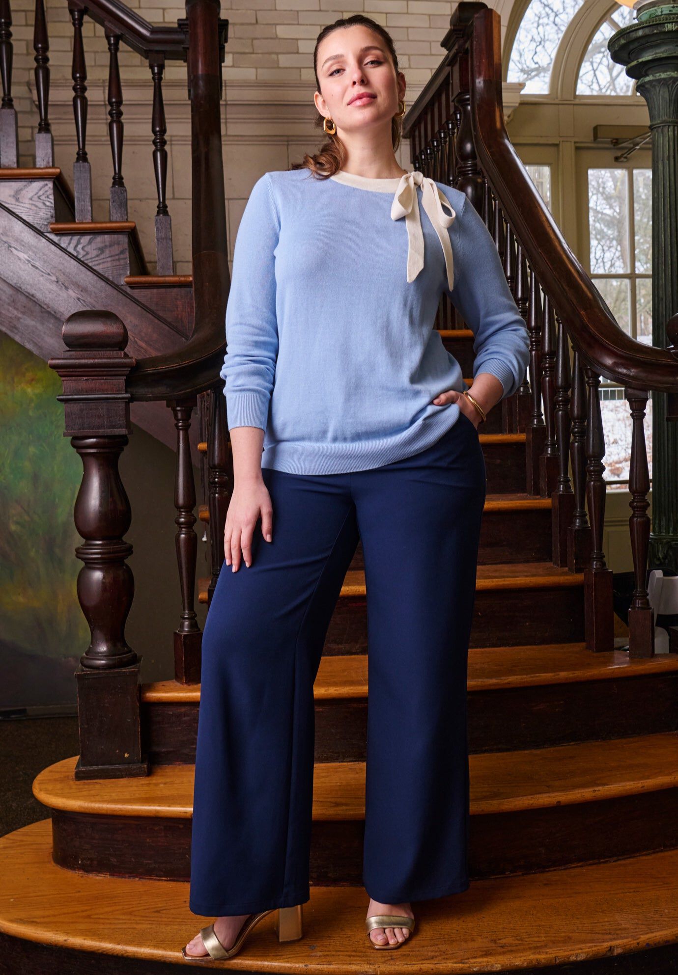 Tie-Neck Sweater, AZURE MIST, hi-res image number 0