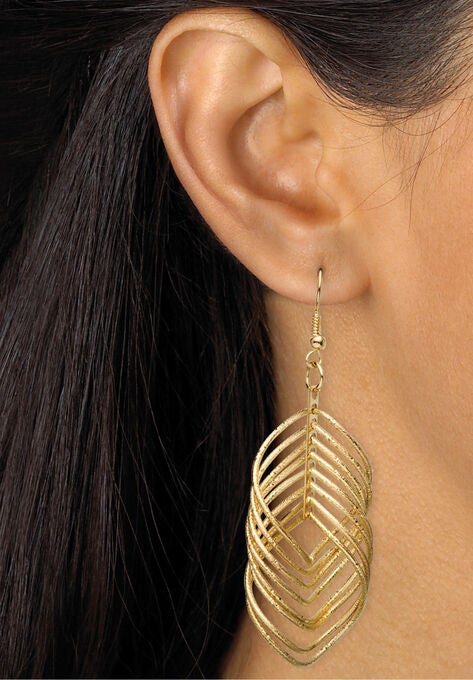 Goldtone Diamond Cut 2 Piece Set Drop Earrings (72x24mm), , alternate image number null