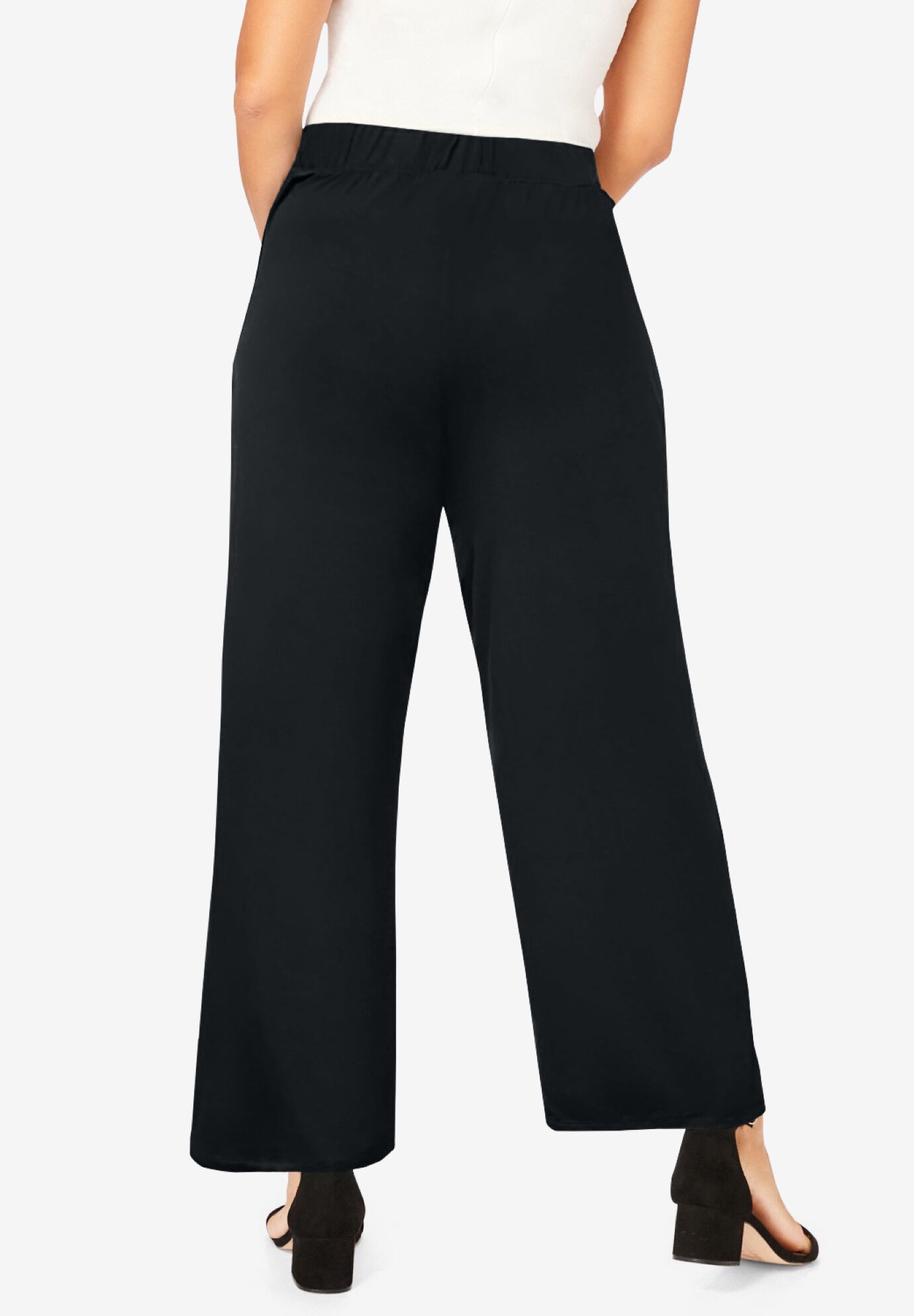 Everyday Stretch Knit Wide Leg Pant, BLACK, alternate image number 2