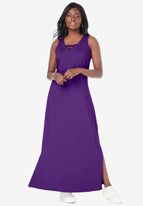 Lace Up Maxi Dress, PURPLE ORCHID, hi-res image number null