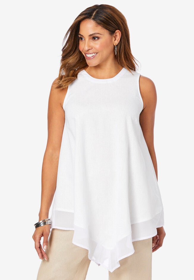 Linen Handkerchief Hem Blouse, WHITE, hi-res image number 0