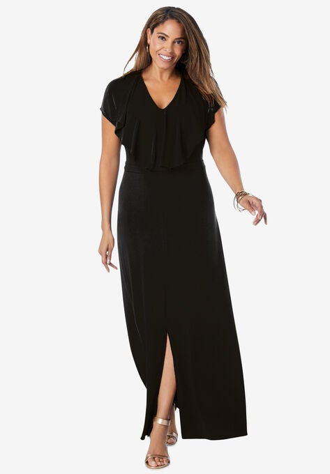 Ruffle Maxi Dress, BLACK, hi-res image number null