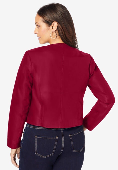 Collarless Leather Jacket, , on-hover image number null
