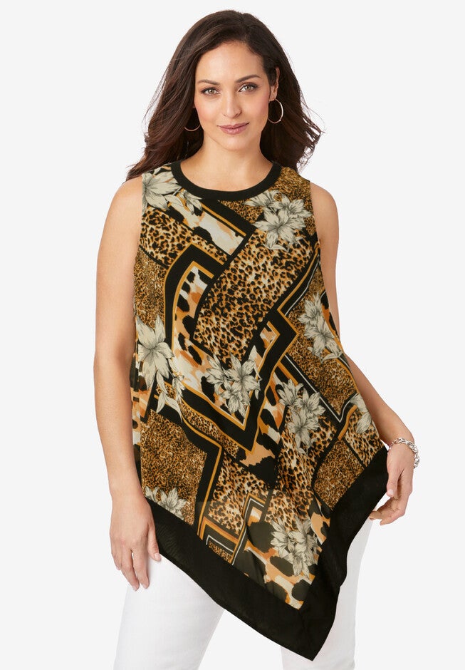 Handkerchief Hem Tunic, BLACK ANIMAL SCARF, hi-res image number null
