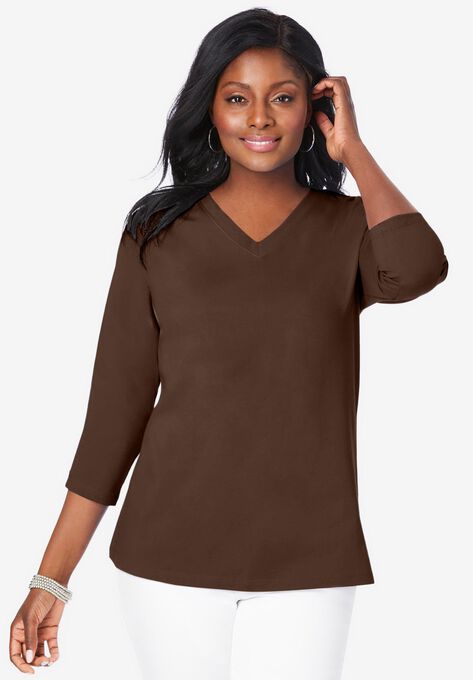 V-Neck Tee, CHOCOLATE, hi-res image number null