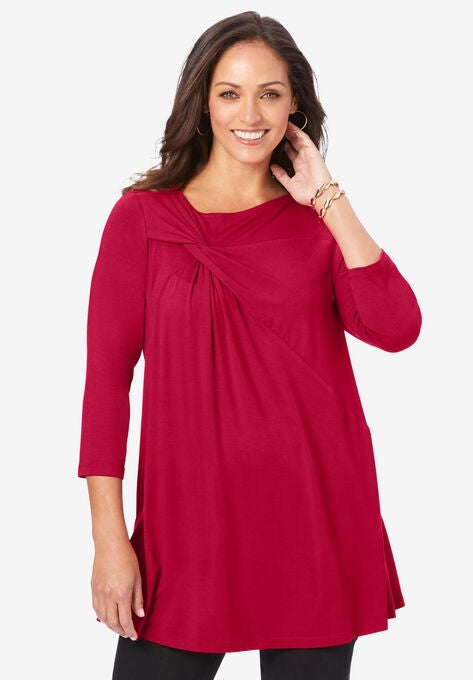 Twist-Front Trapeze Tunic, CLASSIC RED, hi-res image number null