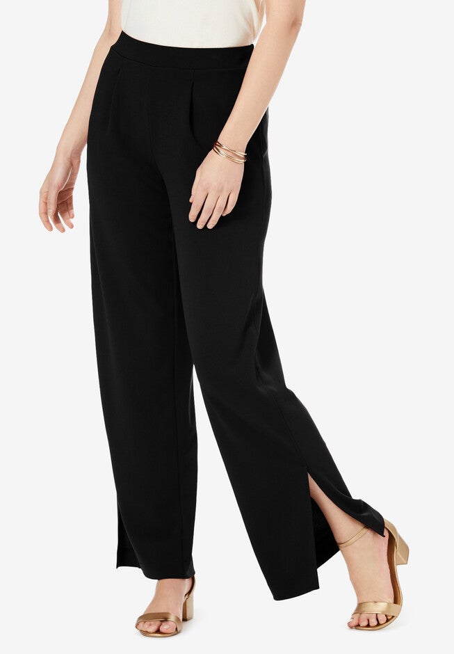 Knit Crepe Side-Slit Pant, BLACK, hi-res image number 0