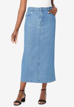 Classic Cotton Denim Midi Skirt