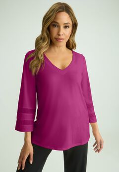 Stretch Knit Mesh Inset Sleeve Tunic