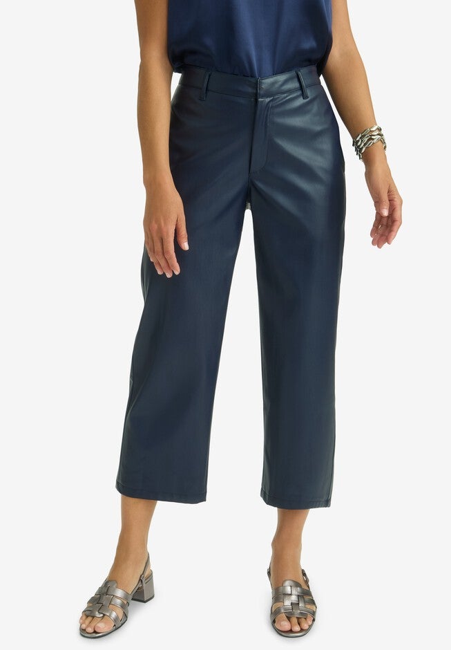 Faux Leather Wide-Leg Crop Pant, NAVY, hi-res image number null