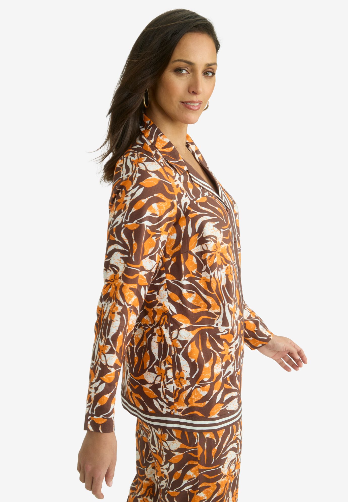 Button Front Rayon Shirt, RICH BROWN OMBRE PETAL, alternate image number 1