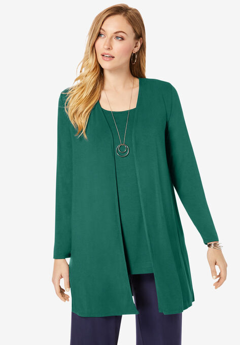Open-Front Cardigan, EMERALD GREEN, hi-res image number null