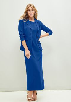 2-Piece Stretch Crepe Single-Breasted Maxi Jacket Dress