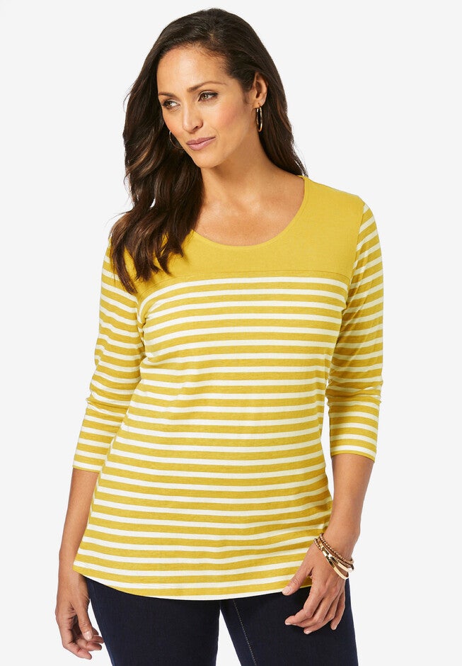 Striped Top, OLIVE YELLOW STRIPE, hi-res image number 0