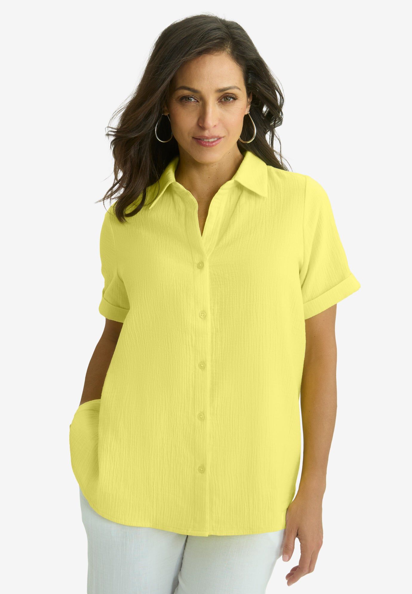 Gauze Camp Shirt, BRIGHT LEMON, hi-res image number 0