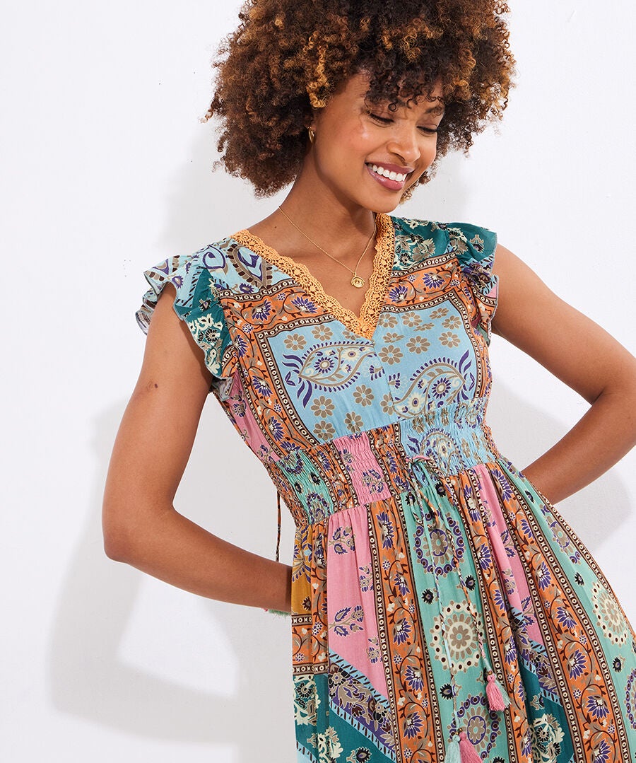 Patchwork Slit Maxi Dress, MULTI PATCHWORK, on-hover image number 1