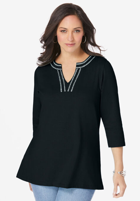 Notch Neck Tunic, BLACK DIAMOND EMBROIDERY, hi-res image number null