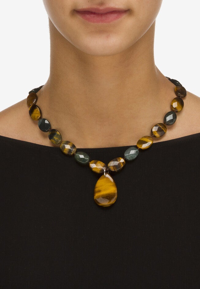 Strand Necklace and Drop Earring Set, Genuine Tiger's Eye and Jasper, , alternate image number 3