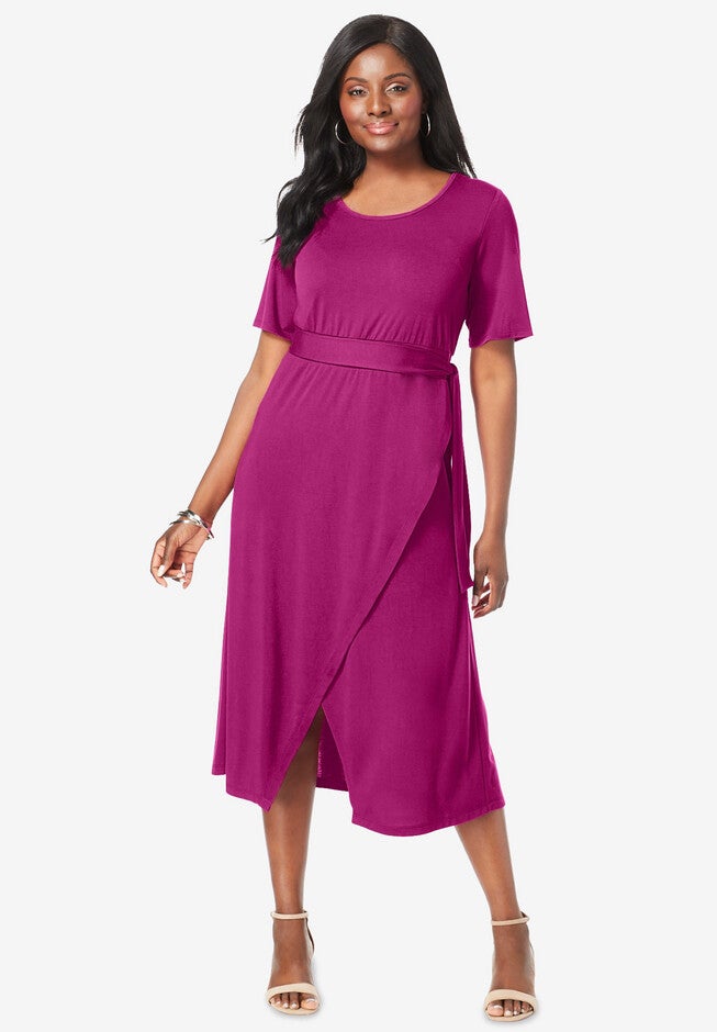 Faux-Wrap Dress, RASPBERRY, hi-res image number null