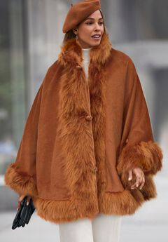 Faux Fur Trim Wool Cape