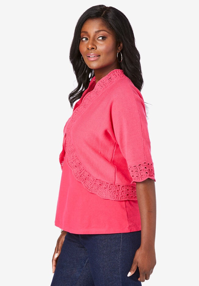 Crochet Trim Shrug, , alternate image number 2