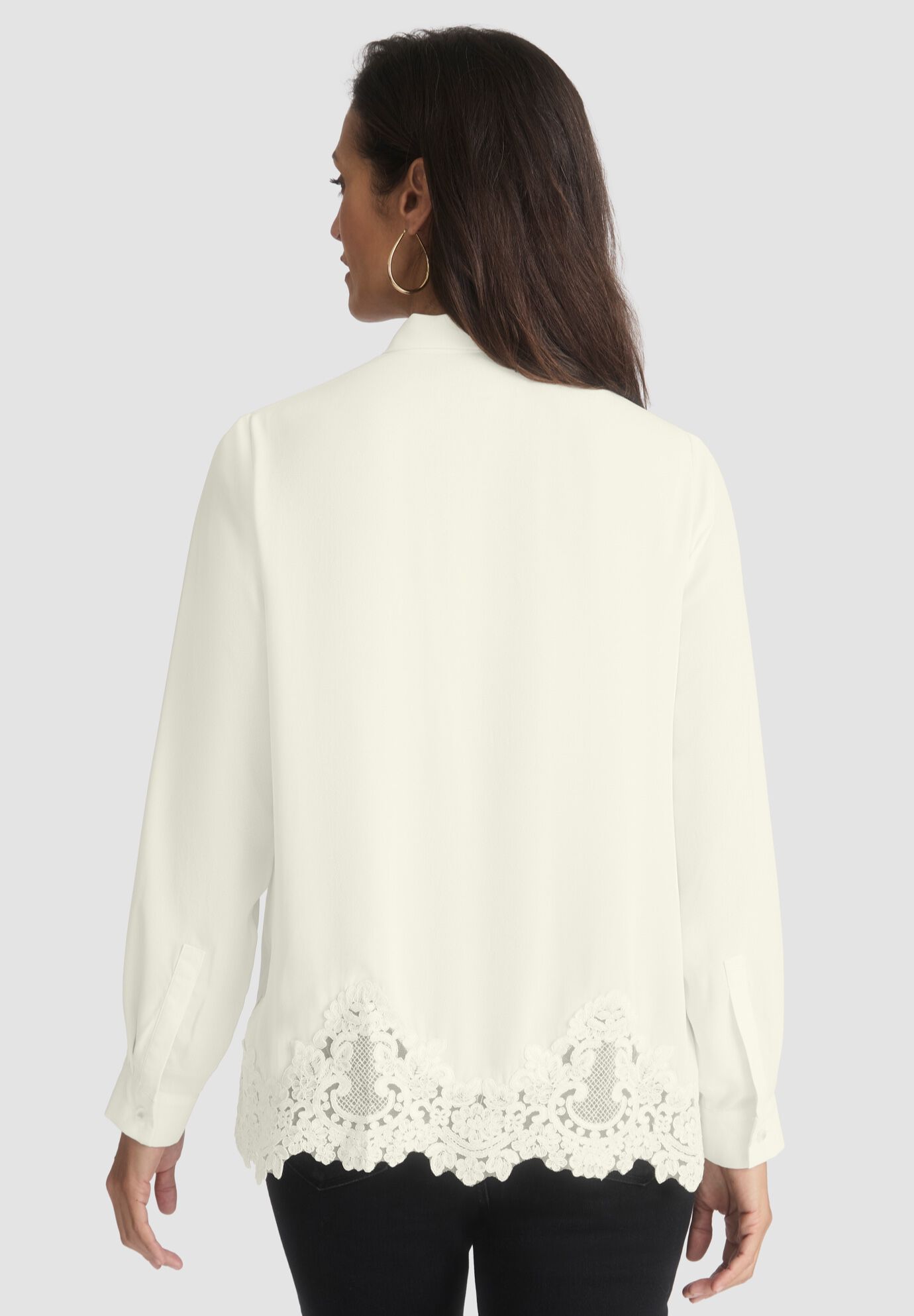 Lace Trim Bow Blouse, IVORY, alternate image number 2