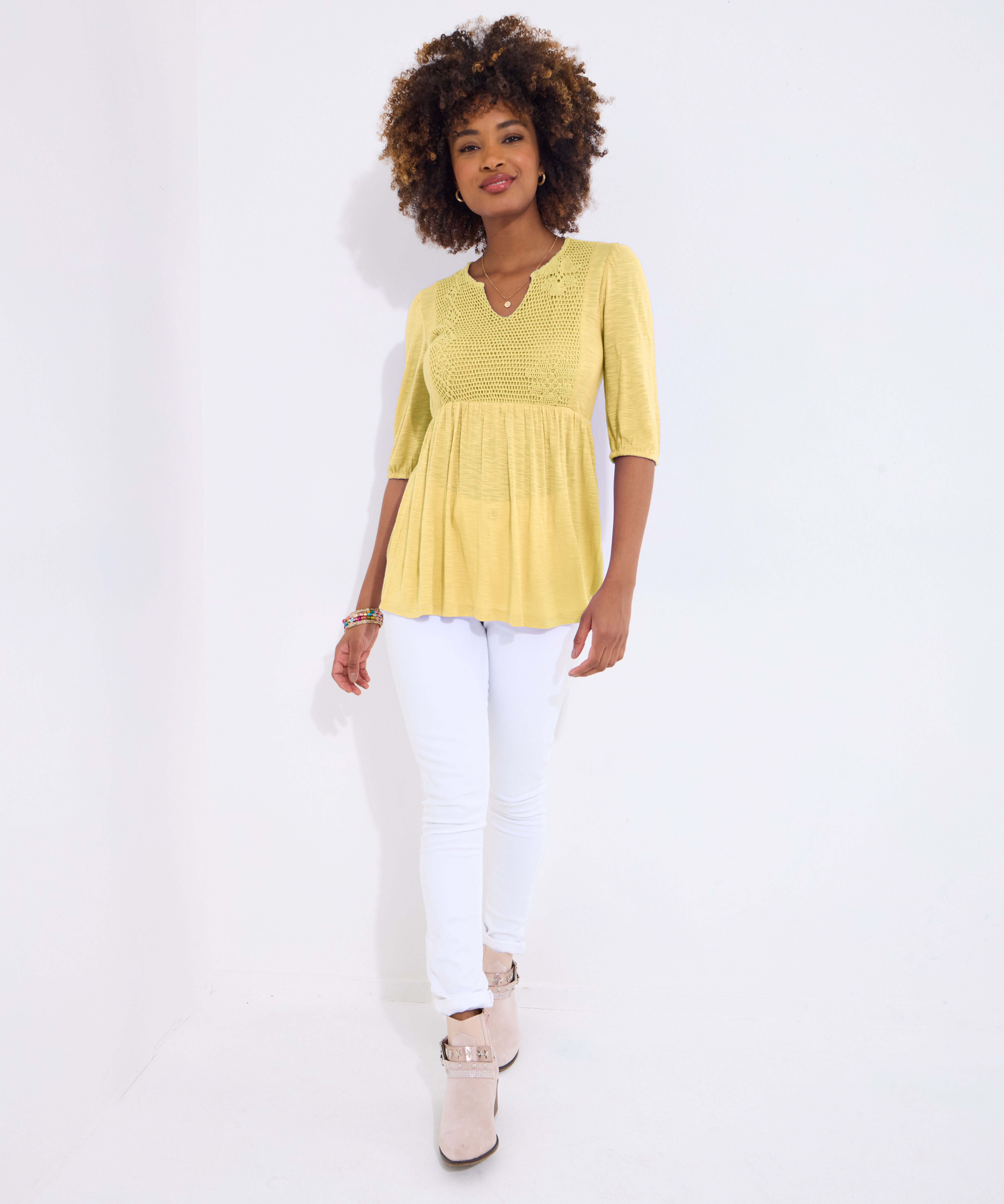 Notch Neck Babydoll Tee, BUTTER, alternate image number 4