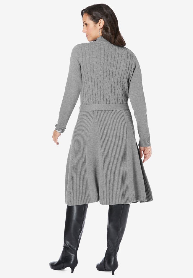 Belted Cable Sweater Dress, , on-hover image number null