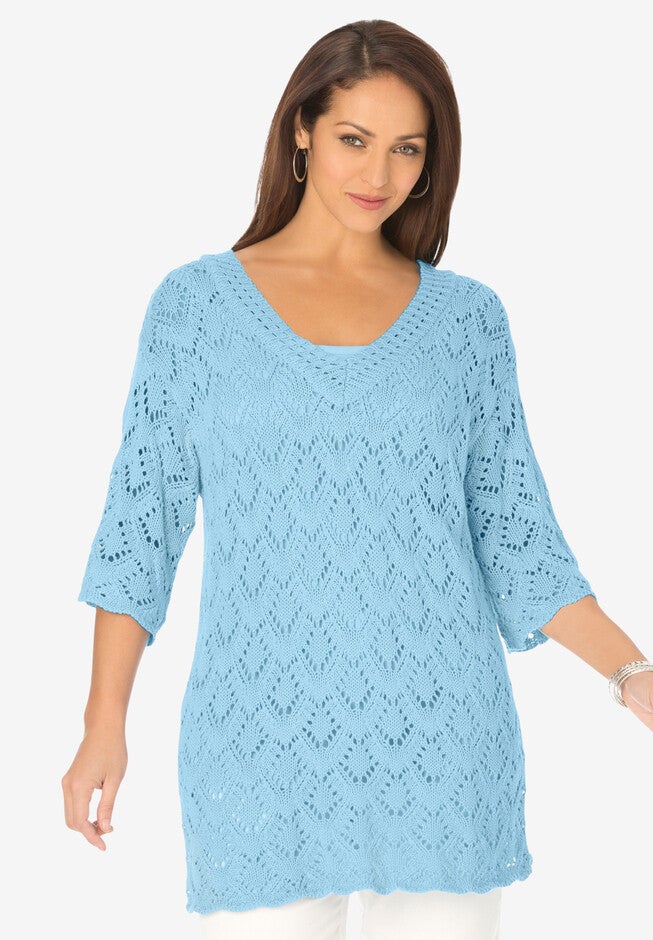 Pointelle Sweater, MEADOW BLUE, hi-res image number null