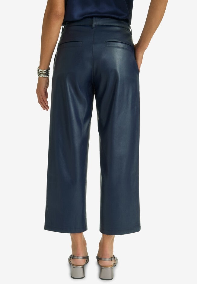 Faux Leather Wide-Leg Crop Pant, NAVY, on-hover image number null