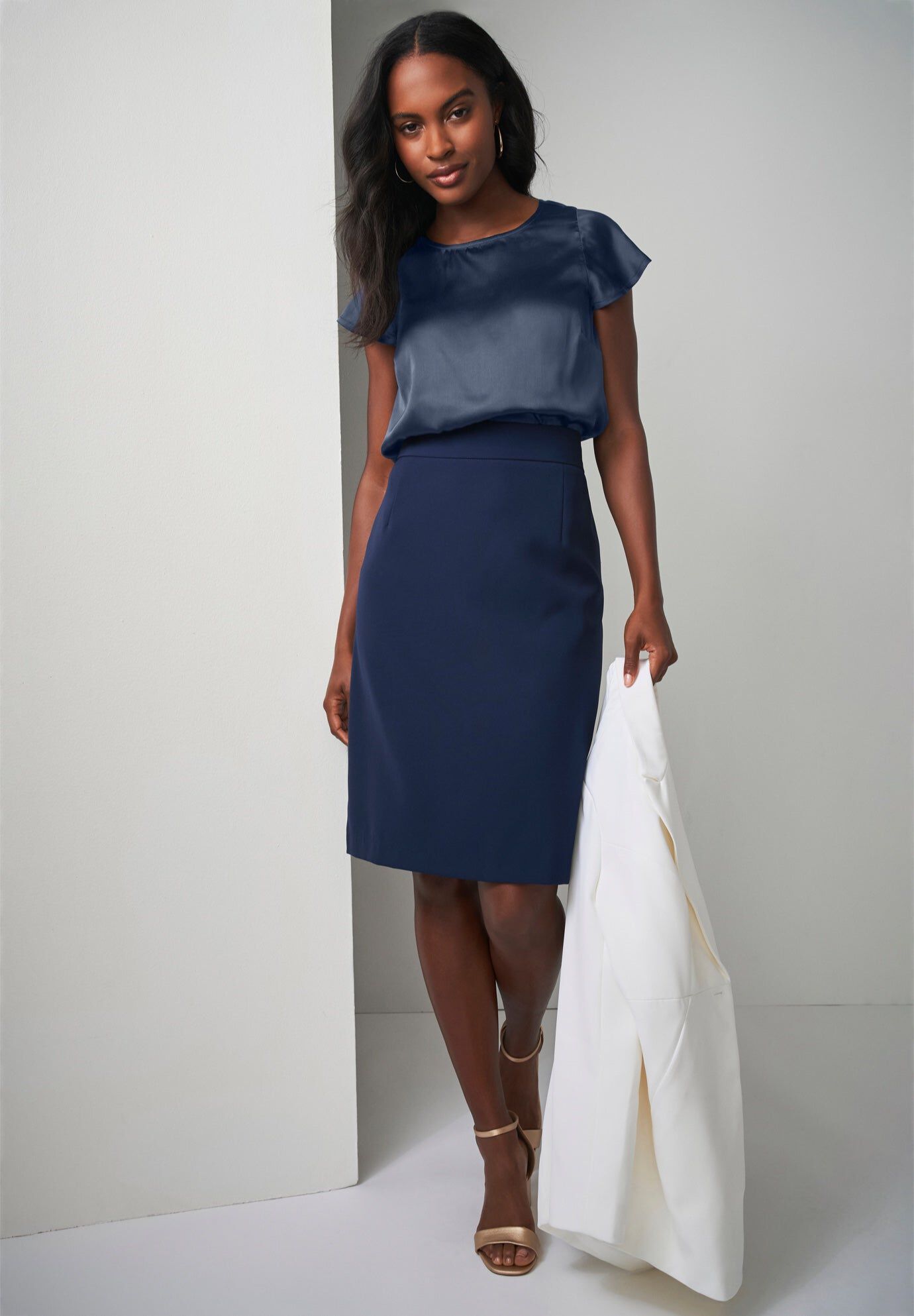 Tummy Control Bi-Stretch Pencil Skirt, NAVY, hi-res image number 0