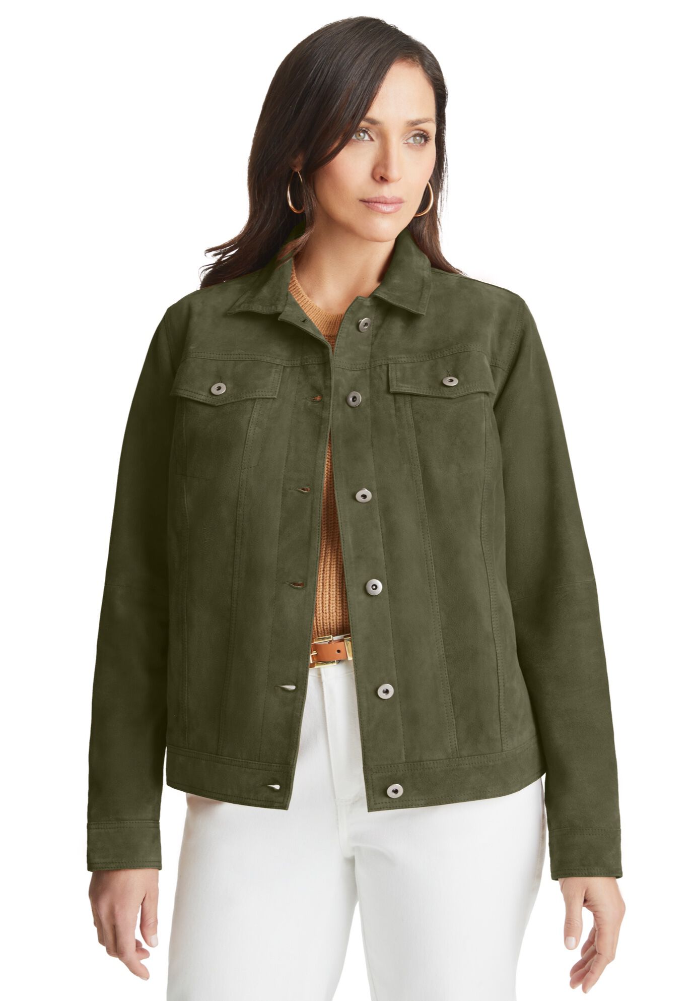 Suede Jean Jacket, DARK OLIVE GREEN, alternate image number 4