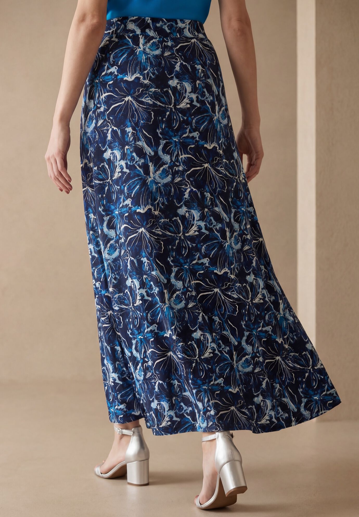 Everyday Stretch Knit Maxi Skirt, NAVY OCEAN FLORAL, on-hover image number 1